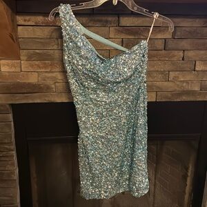 Blue sequined Sherri hill cocktail dress